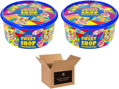 Sweet Treats Assortment Tub – Mixed Retro Sweets Gift Box with Love Hearts, Refreshers, Drumsticks & More – Party Favourites for Kids & Adults | 600g (Pack 1, Sweet Treats)