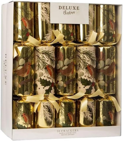 Family Christmas Crackers for Christmas Parties and Decorations - Multicolour Christmas Cracker Kit - Fun Novelty Gifts (Robin & Pine)