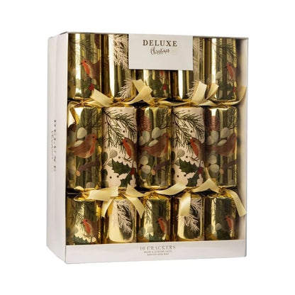 Family Christmas Crackers for Christmas Parties and Decorations - Multicolour Christmas Cracker Kit - Fun Novelty Gifts (Robin & Pine)