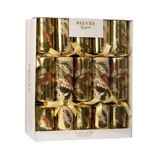 Family Christmas Crackers for Christmas Parties and Decorations - Multicolour Christmas Cracker Kit - Fun Novelty Gifts (Robin & Pine)