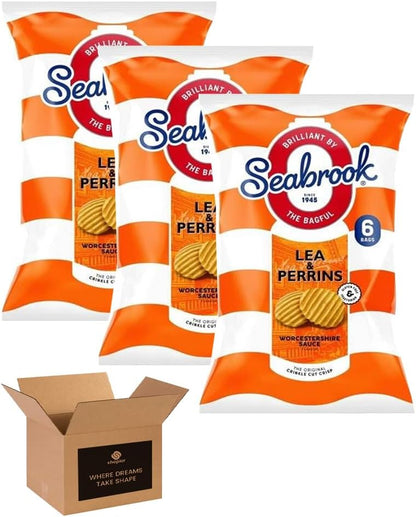 Seabrook Crispy Chips – Original Crinkle Cut Flavoured Crisps, Classic British Snack for Kids and Adults, Lunchbox, Movie Nights, Traveling – 6 Snack Bags (Pack 3, 6xSea Salted)