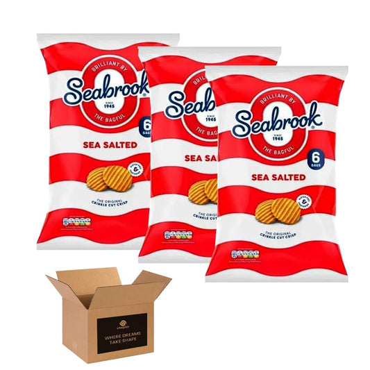 Seabrook Crispy Chips – Original Crinkle Cut Flavoured Crisps, Classic British Snack for Kids and Adults, Lunchbox, Movie Nights, Traveling – 6 Snack Bags (Pack 3, 6xSea Salted)