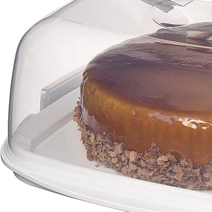 Airtight BPA-free Plastic Reusable Storage Cake Box | Portable Takeaway Food Storage Container with Lid | Cake Carrier with Handle Box | Lockable Cover Box Multipack (Plastic, Three Pack Square)