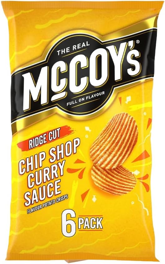 McCoy’s Crisps Multipack 6 Packs in 1 Pack– Crisps in Bold Flavours – Lunchbox Snacks, Party Sharing, Flavor Snack Variety | Crunchy Snacks for All (Pack 3, 6xChip Shop Curry Sauce)