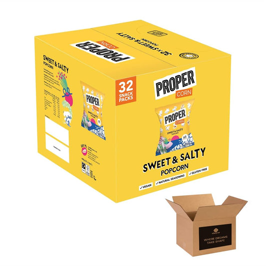 Sweet & Salty Popcorn – Gluten-Free Vegetarian Snack with Natural Sea Salt & Demerara Sugar Seasoning – Low Calorie 138 kcal per Portion – Sharing Bags & Multipacks – Box of 32 Packs
