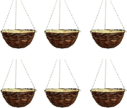36cm 14Inch Hanging Wicker Basket Planters – Natural Rattan Willow Hanging Flower Pots with Polythene Liner & Metal Chain – Large Decorative Hanging Planters for Indoor & Outdoor Garden, Balcony ( 2 )