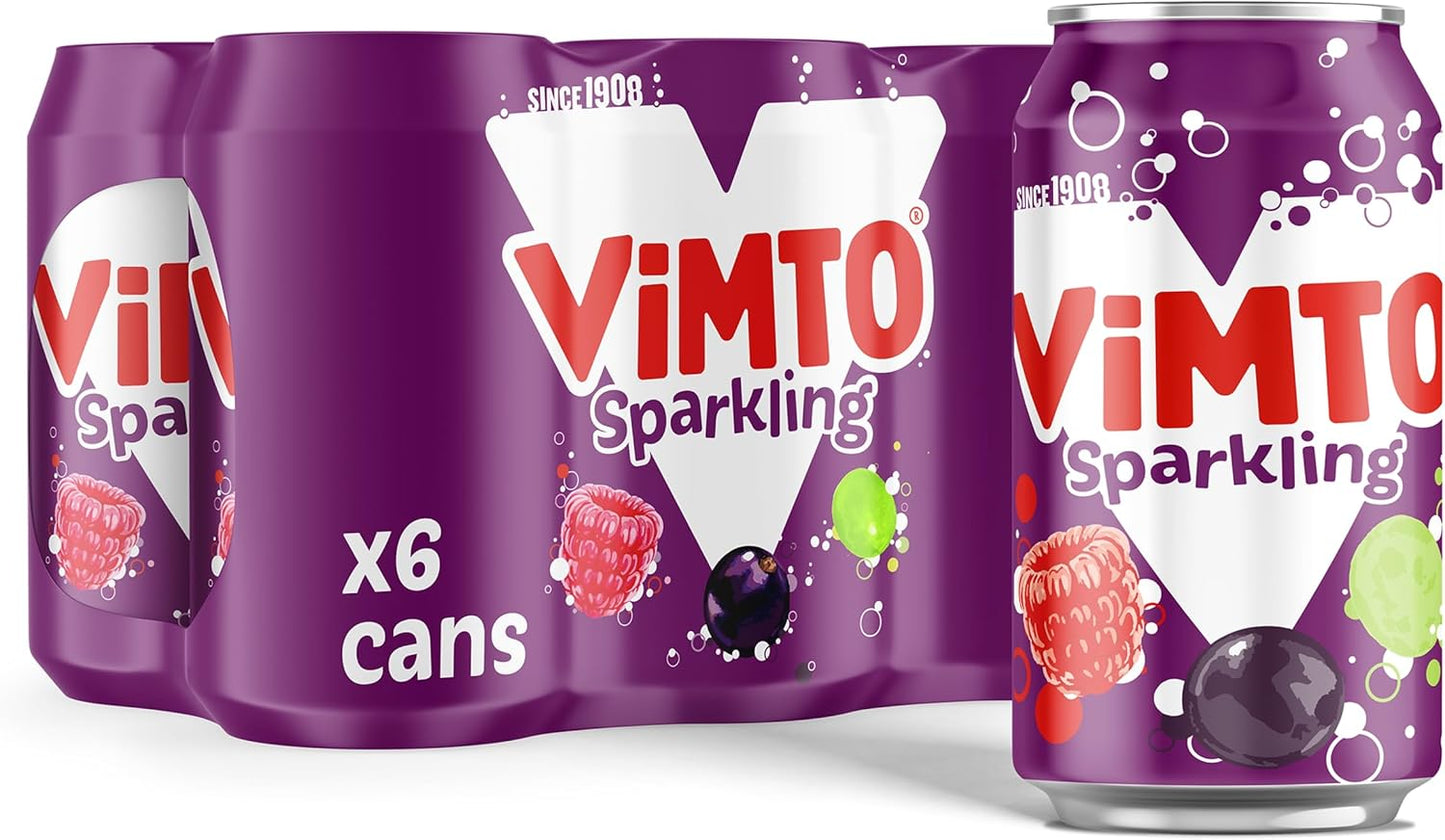 Vimto Original Real Fruit, Blackcurrant, Grape & Raspberry - No Added Sugar Fizzy Fruity Soft Drink - Multipack Cans (24 X 330ml)