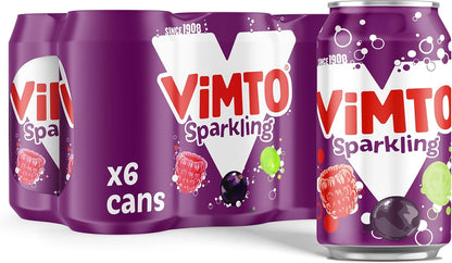 Vimto Original Real Fruit, Blackcurrant, Grape & Raspberry - No Added Sugar Fizzy Fruity Soft Drink - Multipack Cans (24 X 330ml)