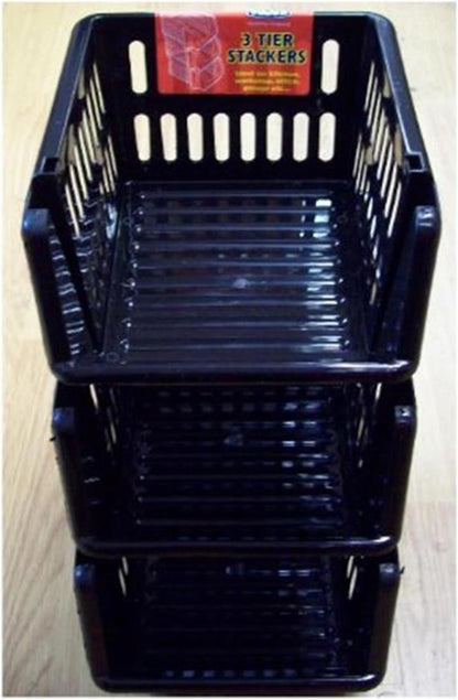 Whitefurze Stacking Basket Set of 3, Black, 18 cm
