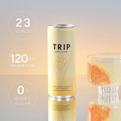 TRIP Mindful Blends - Blood Orange Sparkling drink with 1440MG Magnesium + Lion’s Mane + Chamomile + Lemon Balm. Low Calorie, No Added Sugar and Vegan (Pack of 12 x 250ml)