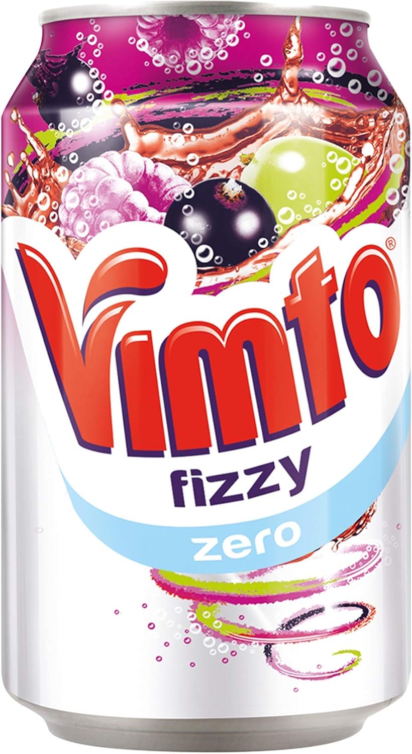 Vimto Original Real Fruit, Blackcurrant, Grape & Raspberry - No Added Sugar Fizzy Fruity Soft Drink - Multipack Cans (24 X 330ml)