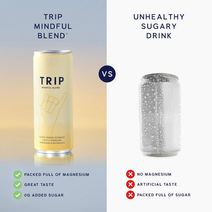 TRIP Mindful Blends - Blood Orange Sparkling drink with 1440MG Magnesium + Lion’s Mane + Chamomile + Lemon Balm. Low Calorie, No Added Sugar and Vegan (Pack of 12 x 250ml)