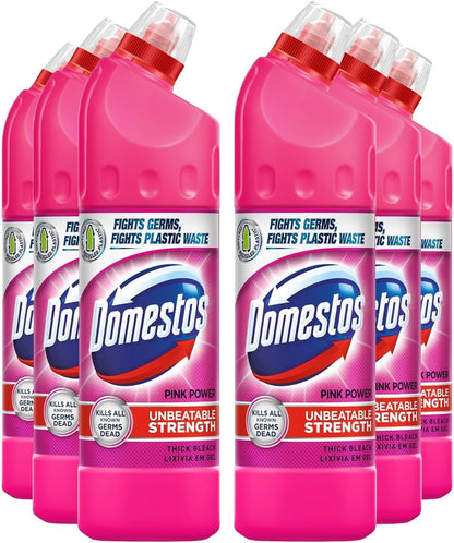 Domestos Thick Bleach Pink Power Multi-Purpose Disinfectant Anti-Bacterial Surface Cleaner Gel Limescale Remover for Toilet, Bathroom and Kitchen, 750ml