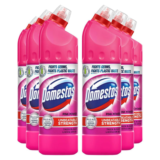 Domestos Thick Bleach Pink Power Multi-Purpose Disinfectant Anti-Bacterial Surface Cleaner Gel Limescale Remover for Toilet, Bathroom and Kitchen, 750ml