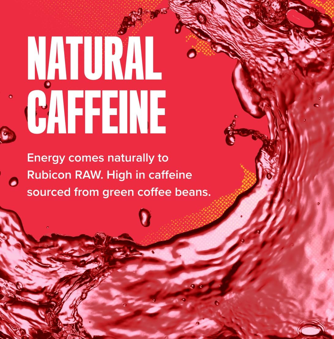Rubicon RAW 12 Pack Raspberry & Blueberry 500ml Energy Drink, 20% Real Fruit Juice, High caffeine with B-Vitamins, Ginseng & Guarana, No Artificial Colours or Flavours, Reduce Tiredness & Boost Energy