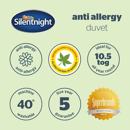 Silentnight Anti Allergy Super-King Size Duvet 10.5 Tog - All Year Round Winter Quilt Duvet Anti-Bacterial and Machine Washable with Allergy UK Approved Anti Allergy Fibres - Super-King Size Bed