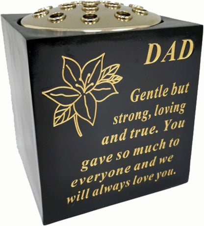 David Fischhoff Memorial Black Rose Bowl with Gold Wording Graveside Flower Vase (Black & Gold - Lily, Dad)