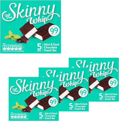 New Skinny Whip Snack bars less than 99 Calories 5 Variations Multi-Pack (Mint & Dark Chocolate, 4 Boxes)