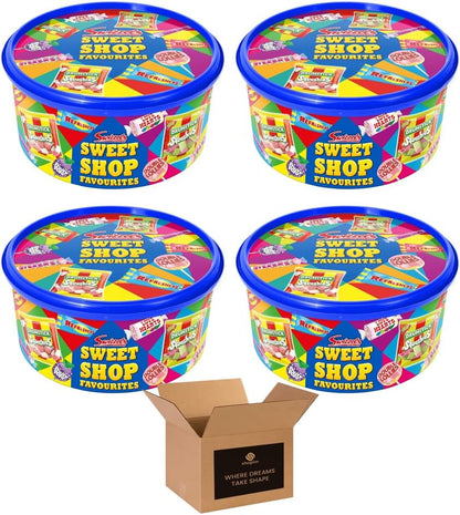 Sweet Treats Assortment Tub – Mixed Retro Sweets Gift Box with Love Hearts, Refreshers, Drumsticks & More – Party Favourites for Kids & Adults | 600g (Pack 1, Sweet Treats)