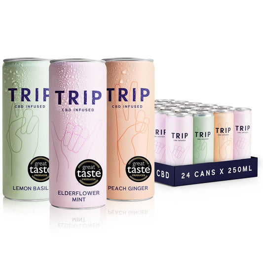TRIP CBD Drink, Sparkling Mixed Pack Fizzy Drink, Low Calorie, Vegan (Pack of 24 x 250ml)
