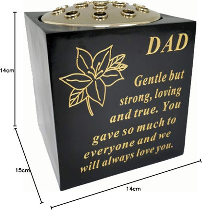 David Fischhoff Memorial Black Rose Bowl with Gold Wording Graveside Flower Vase (Black & Gold - Lily, Dad)