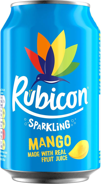 Rubicon 18 Pack Sparkling Mango Flavoured Fizzy Drink with Real Fruit Juice, Handpicked Fruits for a Temptingly Intense Taste "Made of Different Stuff" - 18 x 330ml Cans