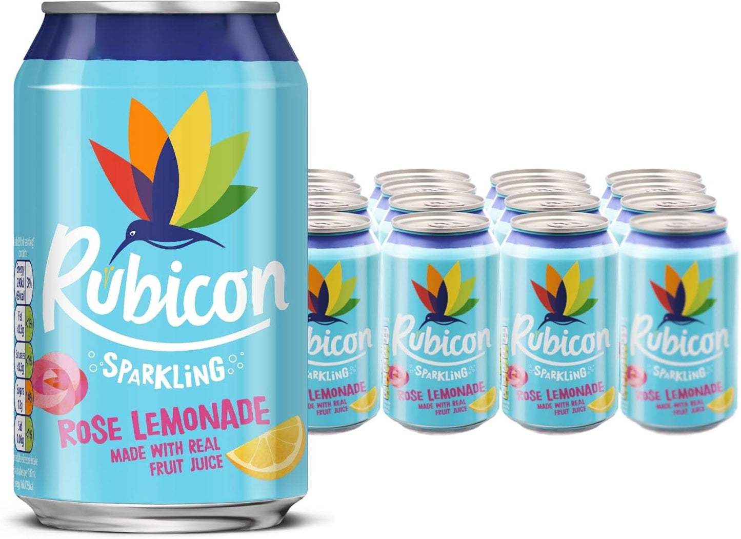 Rubicon 24 Pack Sparkling Guava Flavoured Fizzy Drink with Real Fruit Juice, Handpicked Fruits for a Temptingly Intense Taste "Made of Different Stuff" - 24 x 330ml Cans