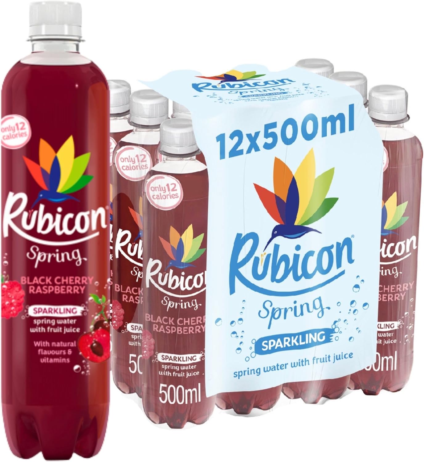 Rubicon Spring Vits Black Cherry Pomegranate Still Vitamin Water - 15 Calories per bottle for healthy hydration - Drinks Multipack 12 x 500ml Bottles