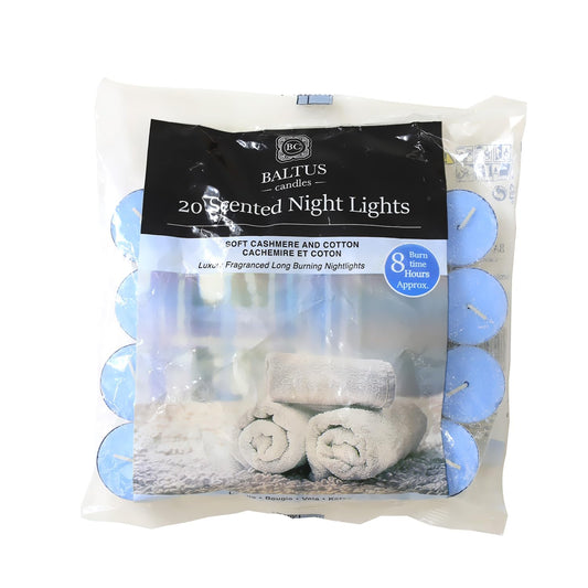 Baltus 20pc Scented Tealights Night Candle Soft Cashmere & Cotton 8hr Burn Time