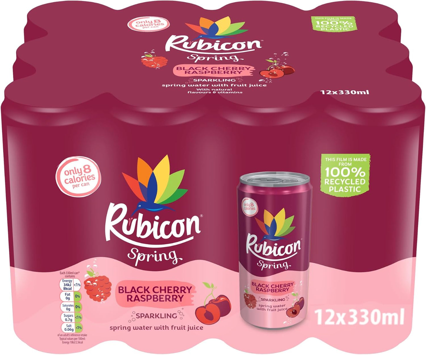 Rubicon Spring Vits Black Cherry Pomegranate Still Vitamin Water - 15 Calories per bottle for healthy hydration - Drinks Multipack 12 x 500ml Bottles