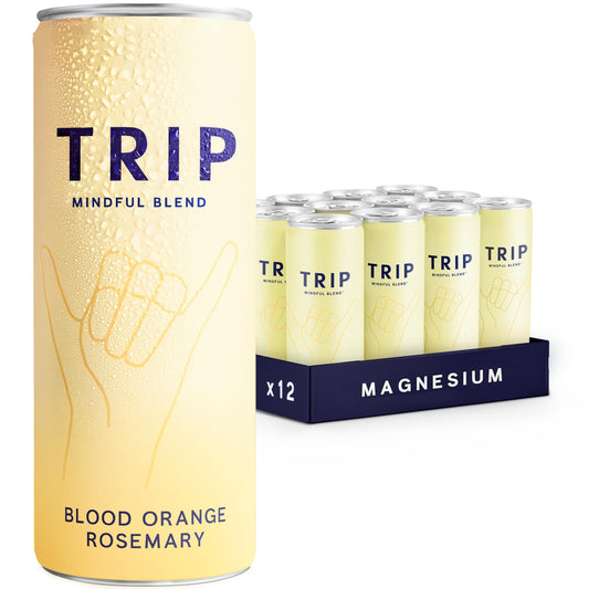 TRIP Mindful Blends - Blood Orange Sparkling drink with 1440MG Magnesium + Lion’s Mane + Chamomile + Lemon Balm. Low Calorie, No Added Sugar and Vegan (Pack of 12 x 250ml)