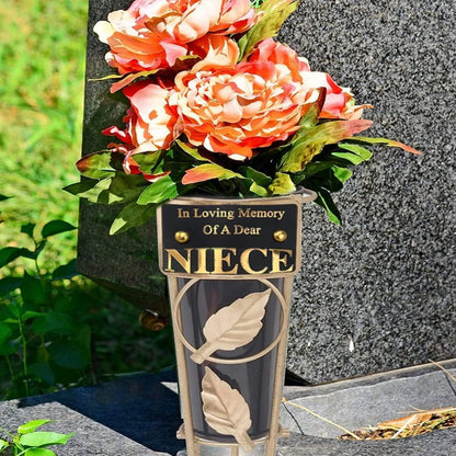 Grave Vases with Spike Grave Ornaments - Memorial Plaques/Black Vases Flower Holders with Personalised Quotes; Metal Spikes Grave Decorations in Loving Memory of your Loved Ones (Niece)