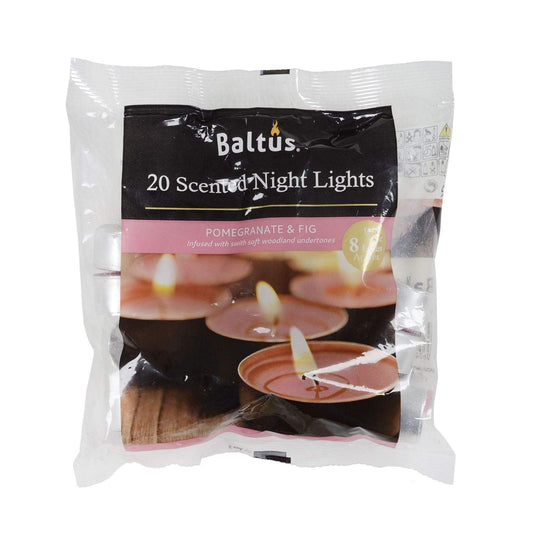 Baltus 20 Pack of Tealights Night Lights 8hr Burn Pomegranate & Fig Scented Home Accessory