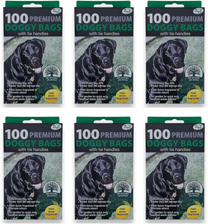 Scented Dog Poop Bags with Tie Handles | Double Thick Extra Large Poo Bags, Leak Proof Pet Waste Sacks for Dog Poo, Cat Litter | Strong Waste Cleanup Bag (600)
