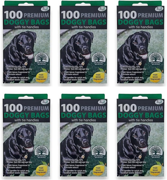 Scented Dog Poop Bags with Tie Handles | Double Thick Extra Large Poo Bags, Leak Proof Pet Waste Sacks for Dog Poo, Cat Litter | Strong Waste Cleanup Bag (600)