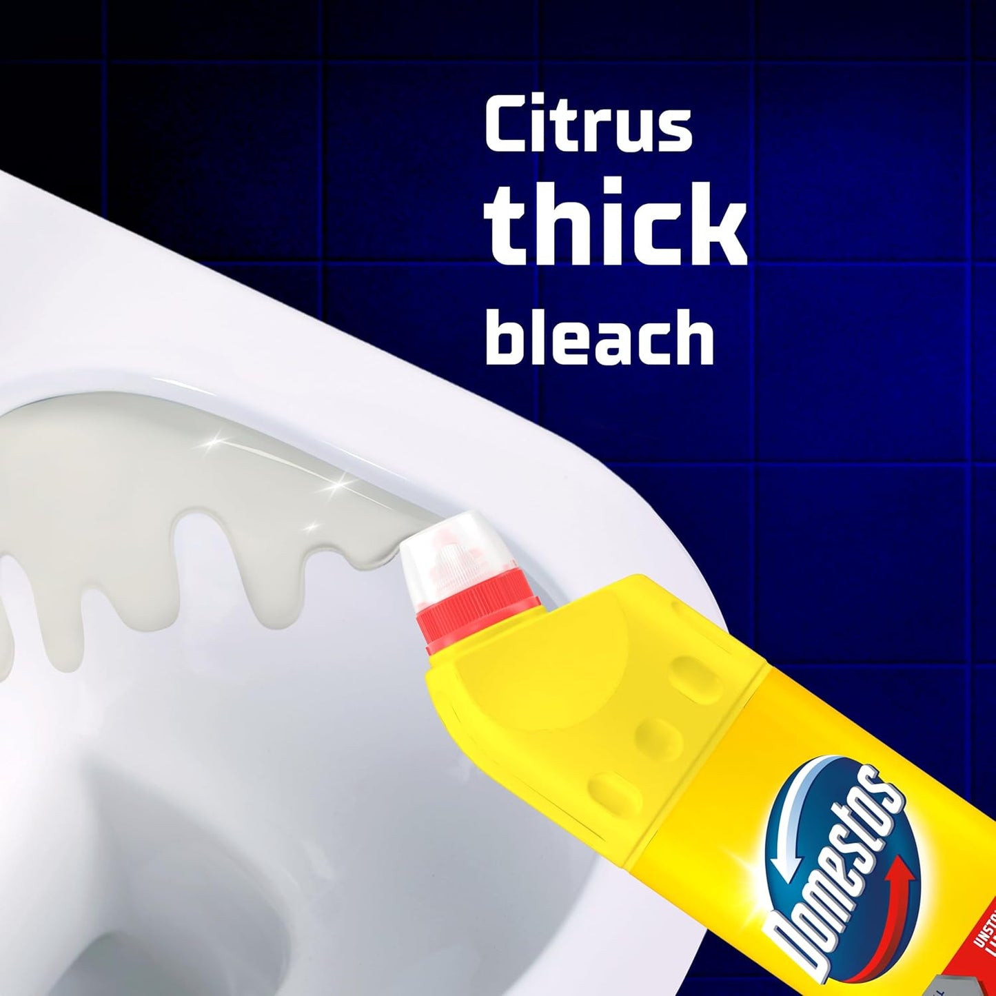 Domestos Citrus Fresh Thick Bleach disinfectant that eliminates 99.99% of bacteria and viruses* unstoppable limescale prevention 9x 750 ml