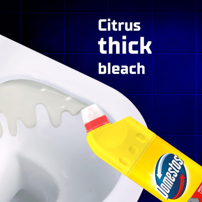 Domestos Citrus Fresh Thick Bleach disinfectant that eliminates 99.99% of bacteria and viruses* unstoppable limescale prevention 9x 750 ml