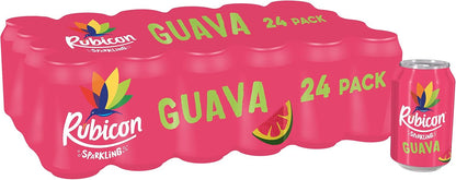 Rubicon 24 Pack Sparkling Guava Flavoured Fizzy Drink with Real Fruit Juice, Handpicked Fruits for a Temptingly Intense Taste "Made of Different Stuff" - 24 x 330ml Cans