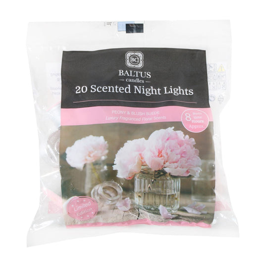 Baltus Candles Pack of 20 Tealight Night Light Candles with Peony & Blush Suede Fragrance Limited Edition