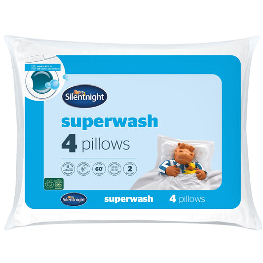 Silentnight Superwash Pillows 4 Pack - Pack of 4 Medium Support Pillows Designed to Withstand Repeated Machine Washing for Fresh and Hygienic Sleep - Hypoallergenic,White
