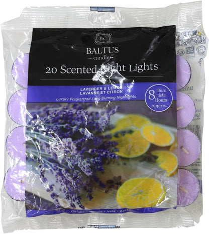 20pc Scented Tealights Night Candle Lavender Lemon 8hrs Burning Time by Baltus