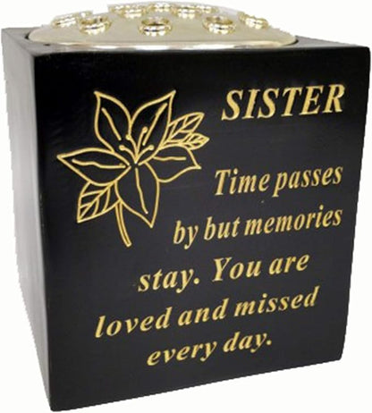 David Fischhoff Memorial Black Rose Bowl with Gold Wording Graveside Flower Vase (Black & Gold - Lily, Dad)