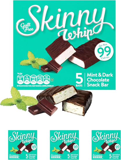 New Skinny Whip Snack bars less than 99 Calories 5 Variations Multi-Pack (Mint & Dark Chocolate, 4 Boxes)