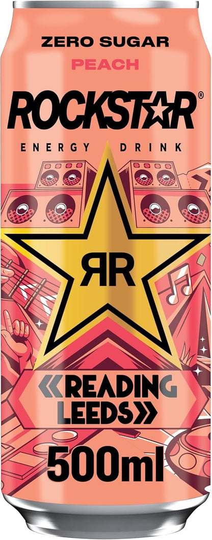 Rockstar Energy Drink - Peach - Non-Alcoholic - 155 mg Caffeine - Caffeinated Drink with Taurine, Niacine and Vitamin B6-12 x 500ml cans