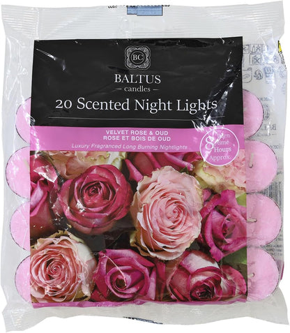 20pc Scented Tealights Night Candle Velvet Rose & Oud 8hrs Burning Time Baltus