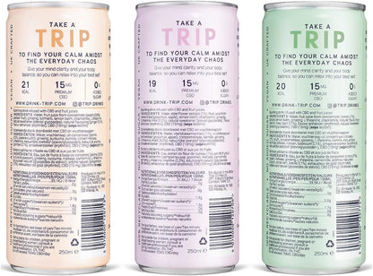 TRIP CBD Drink, Sparkling Mixed Pack Fizzy Drink, Low Calorie, Vegan (Pack of 12 x 250ml)
