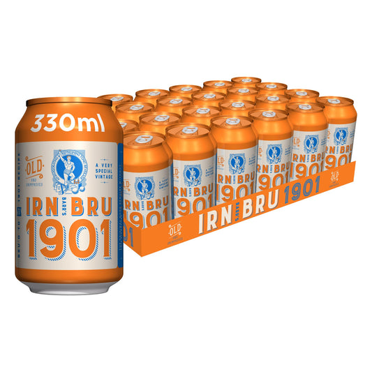 IRN-BRU 1901, 24 Pack A Very Special Vintage Recipe, No Caffeine, Full Sugar, Taste The First Ever IRN-BRU Recipe - 24 x 330ml Cans