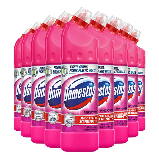 Domestos Thick Bleach Pink Power Multi-Purpose Disinfectant Anti-Bacterial Surface Cleaner Gel Limescale Remover for Toilet, Bathroom and Kitchen, 750ml (Buy 9)