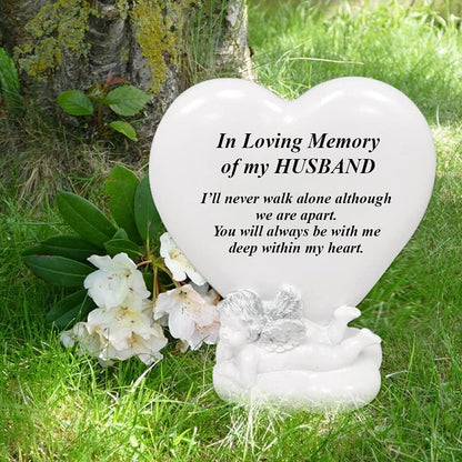 OnlineStreet Memorial Heart Plaques Grave Cherub Ornaments - Personalised Grave Decoration Plaques, Cherub, Engraved with Remembrance Quotes in Loving Memory of your Special Ones (Husband)