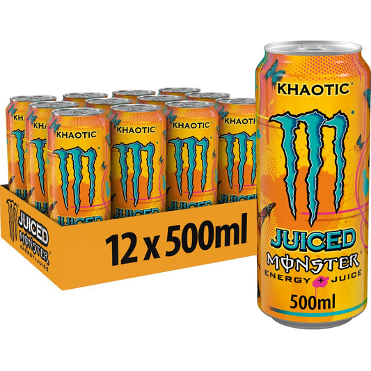 Monster Energy Juiced Khaotic - Caffeine Energy Drink with Tropical Citrus Flavour - in Practical Disposable Cans (12 x 500 ml)